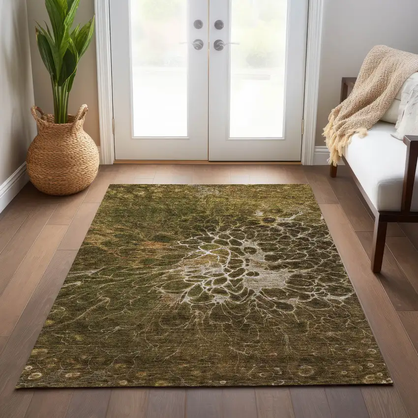 Chocolate And Gray Abstract Washable Indoor Outdoor Area Rug Photo 9
