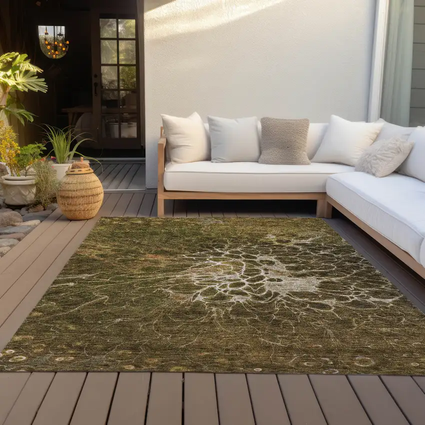 Chocolate And Gray Abstract Washable Indoor Outdoor Area Rug Photo 8