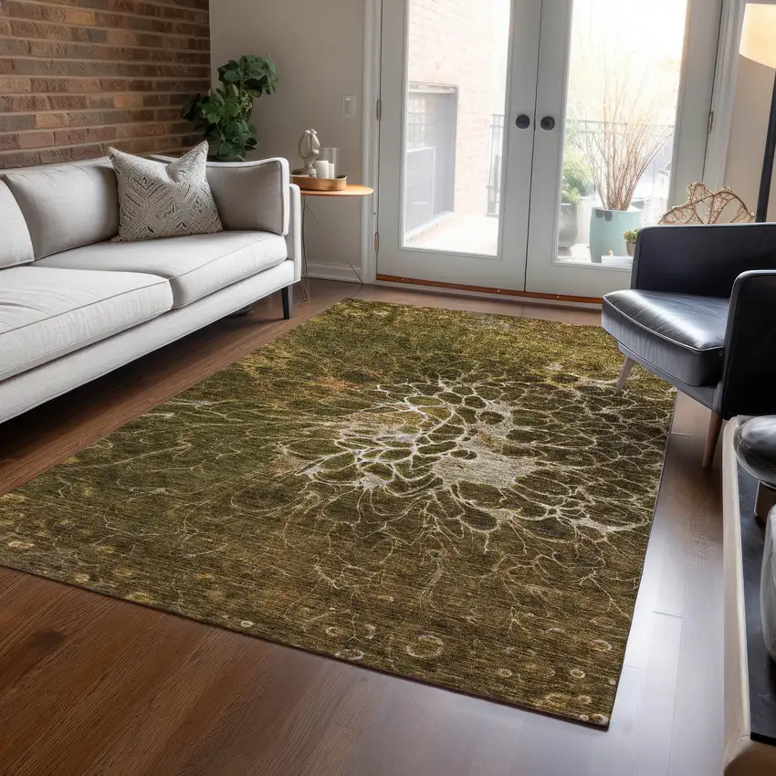 Chocolate And Gray Abstract Washable Indoor Outdoor Area Rug Photo 9