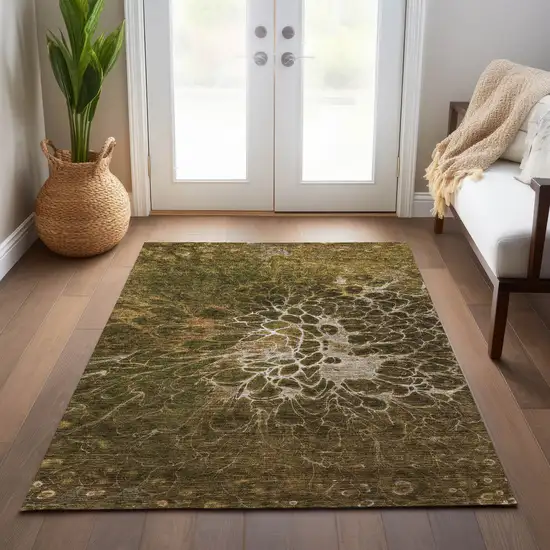 Chocolate And Gray Abstract Washable Indoor Outdoor Area Rug Photo 9
