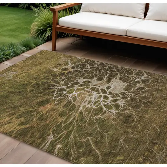 Chocolate And Gray Abstract Washable Indoor Outdoor Area Rug Photo 1