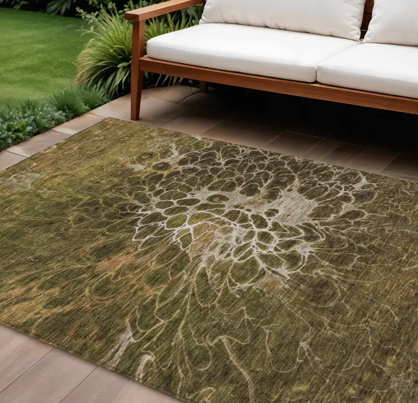 Chocolate And Gray Abstract Washable Indoor Outdoor Area Rug Photo 1