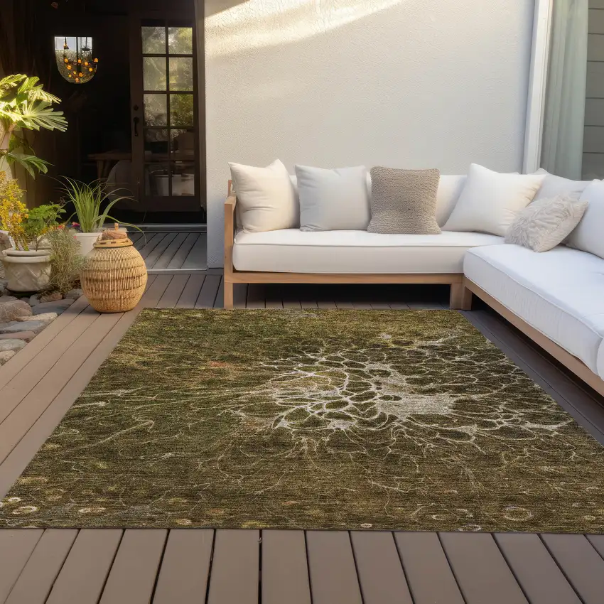 Chocolate And Gray Abstract Washable Indoor Outdoor Area Rug Photo 8