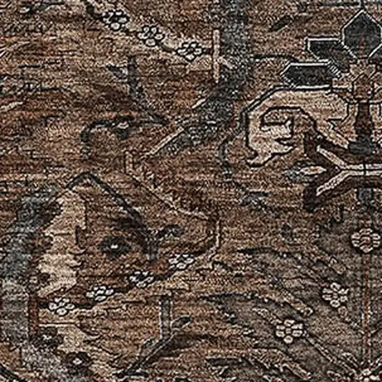 Chocolate And Gray Damask Washable Area Rug With UV Protection Photo 2