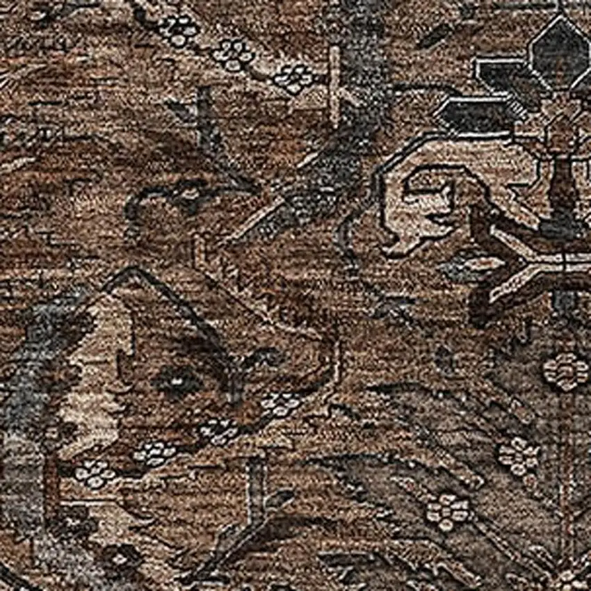 Chocolate And Gray Damask Washable Area Rug With UV Protection Photo 2