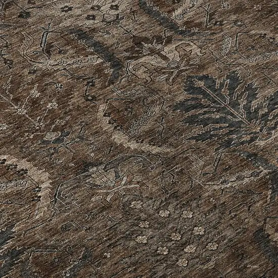 Chocolate And Gray Damask Washable Area Rug With UV Protection Photo 9