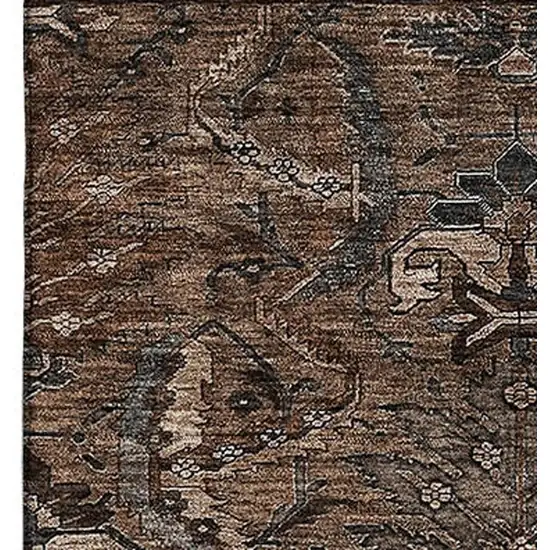 Chocolate And Gray Damask Washable Area Rug With UV Protection Photo 3