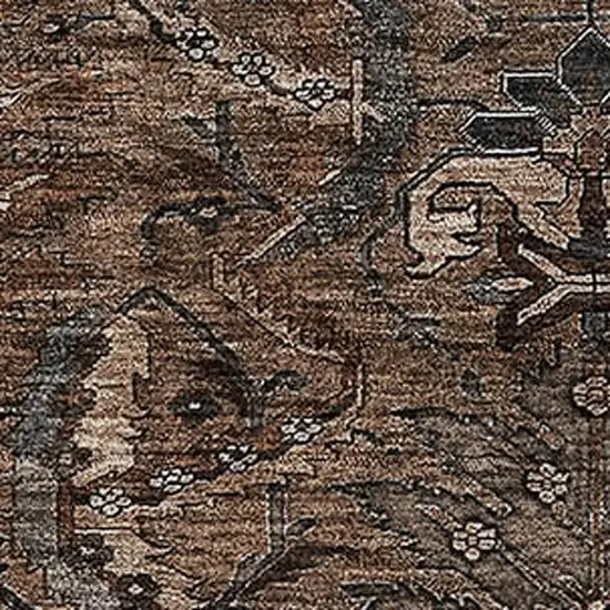 Chocolate And Gray Damask Washable Area Rug With UV Protection Photo 2