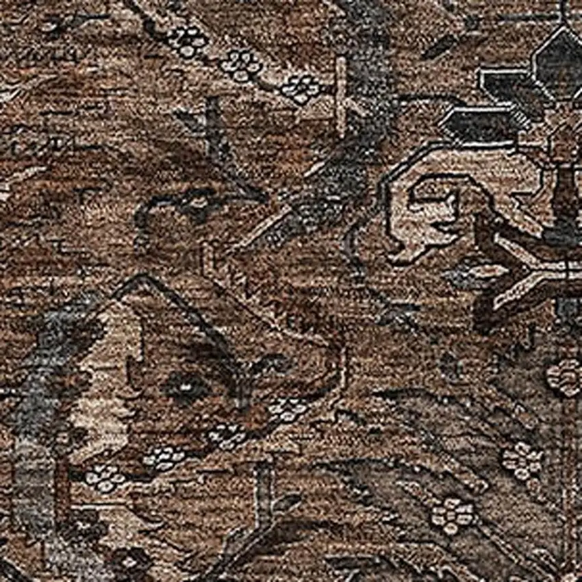 Chocolate And Gray Damask Washable Area Rug With UV Protection Photo 2