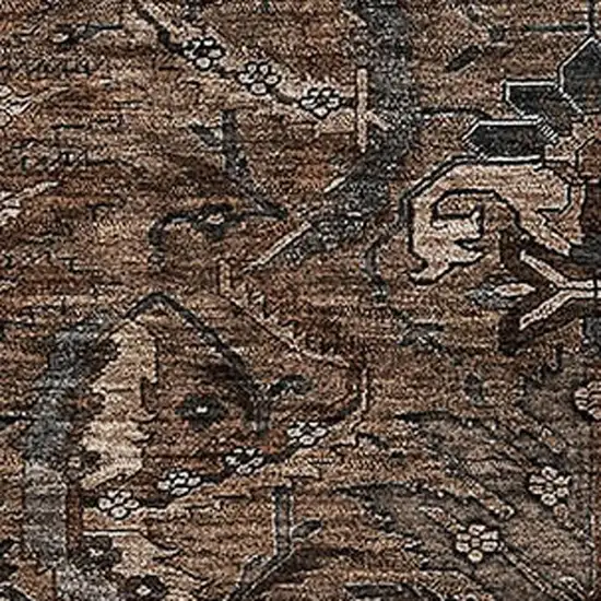 Chocolate And Gray Damask Washable Area Rug With UV Protection Photo 2