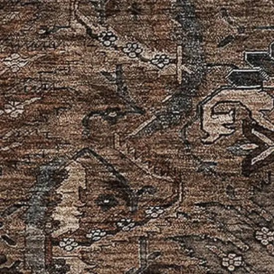 Chocolate And Gray Damask Washable Area Rug With UV Protection Photo 2