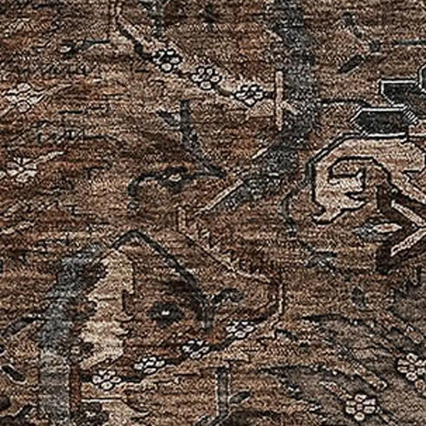 Chocolate And Gray Damask Washable Area Rug With UV Protection Photo 2