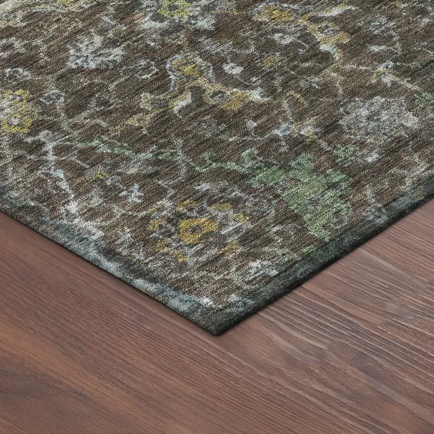 Chocolate And Gray Damask Washable Indoor Outdoor Area Rug Photo 9