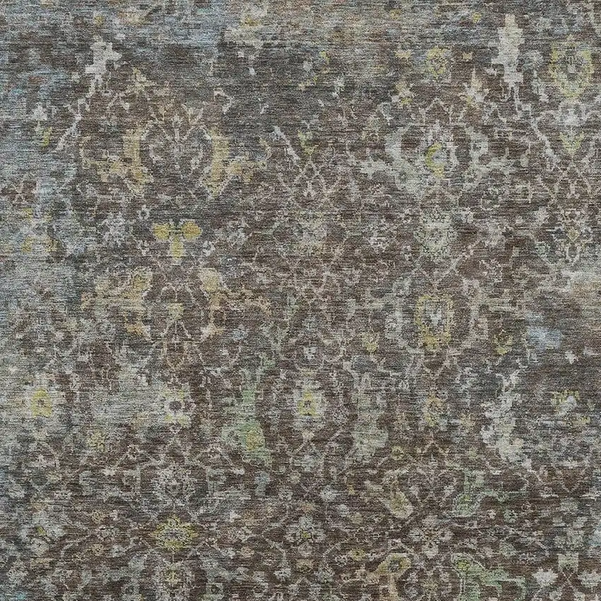 Chocolate And Gray Damask Washable Indoor Outdoor Area Rug Photo 3