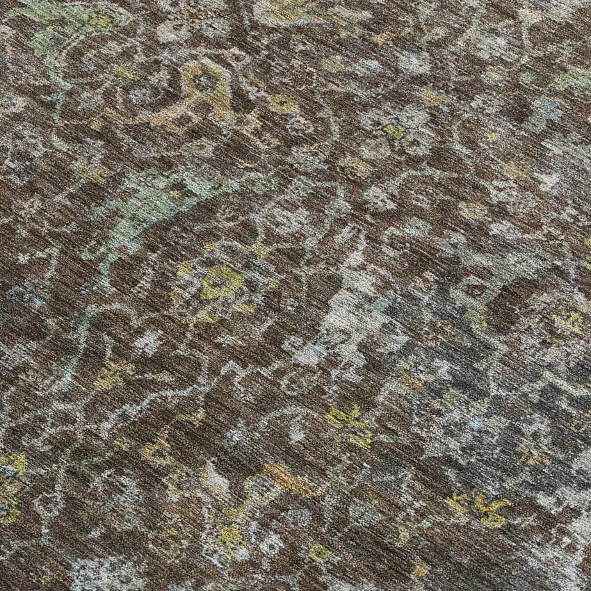 Chocolate And Gray Damask Washable Indoor Outdoor Area Rug Photo 2