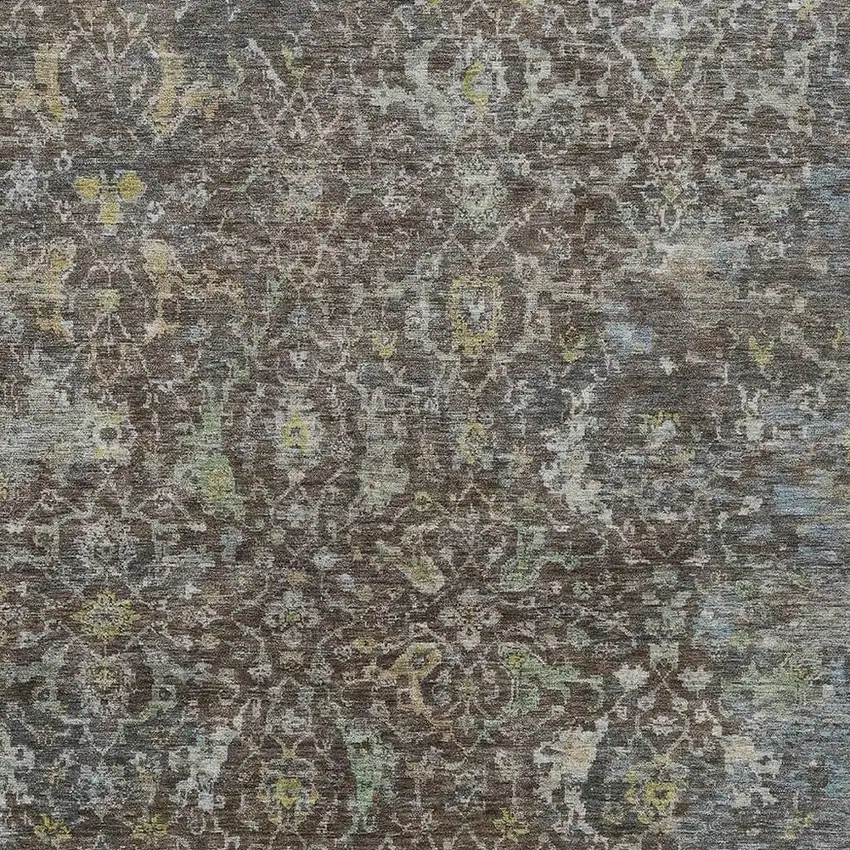 Chocolate And Gray Damask Washable Indoor Outdoor Area Rug Photo 2