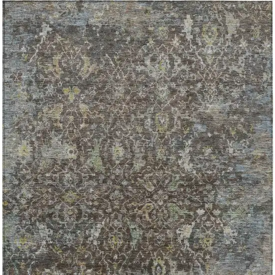 Chocolate And Gray Damask Washable Indoor Outdoor Area Rug Photo 3