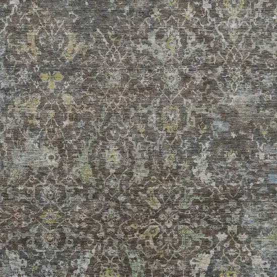 Chocolate And Gray Damask Washable Indoor Outdoor Area Rug Photo 2