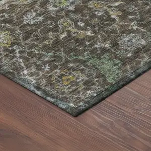 Photo of Chocolate And Gray Damask Washable Indoor Outdoor Area Rug