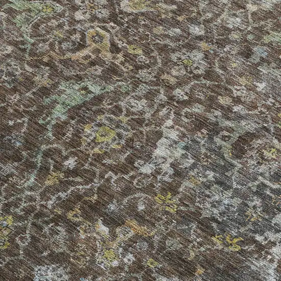 Chocolate And Gray Damask Washable Indoor Outdoor Area Rug Photo 2