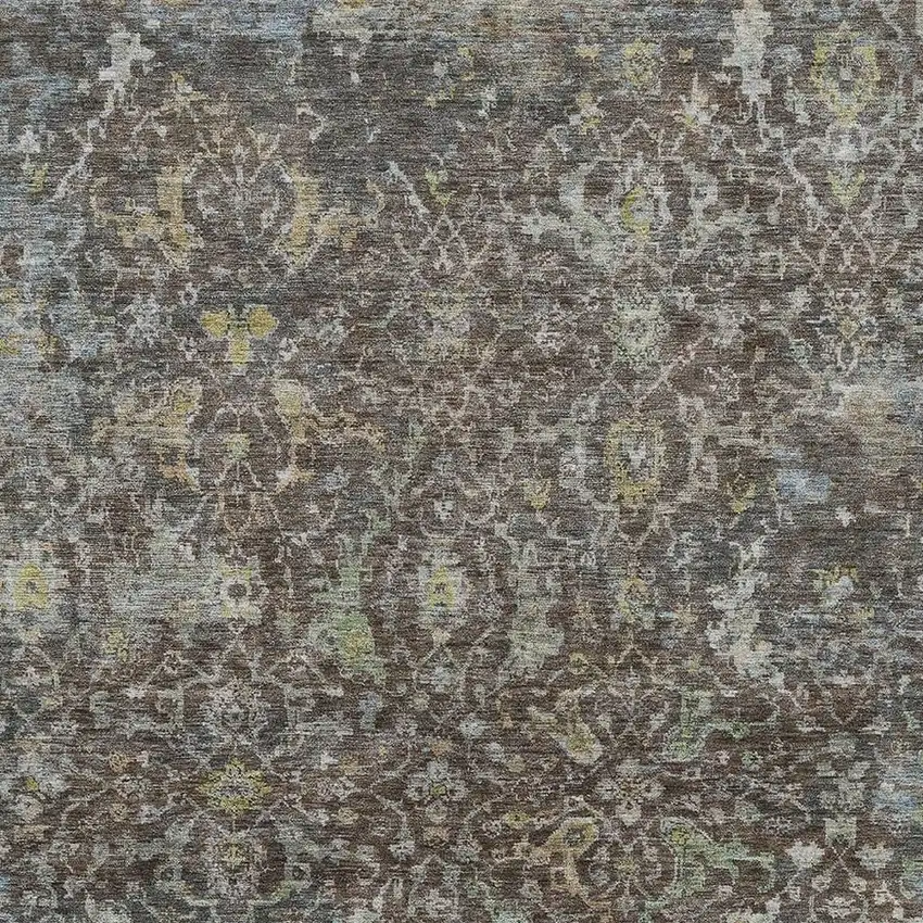 Chocolate And Gray Damask Washable Indoor Outdoor Area Rug Photo 2