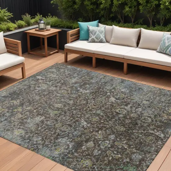 Chocolate And Gray Damask Washable Indoor Outdoor Area Rug Photo 1