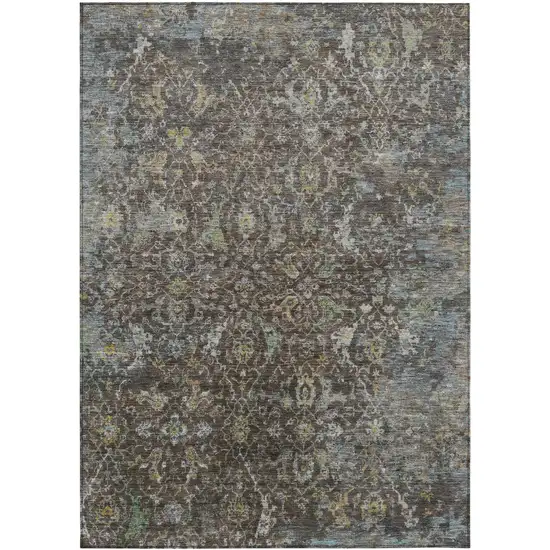 Chocolate And Gray Damask Washable Indoor Outdoor Area Rug Photo 7