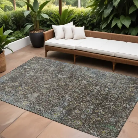 Chocolate And Gray Damask Washable Indoor Outdoor Area Rug Photo 1