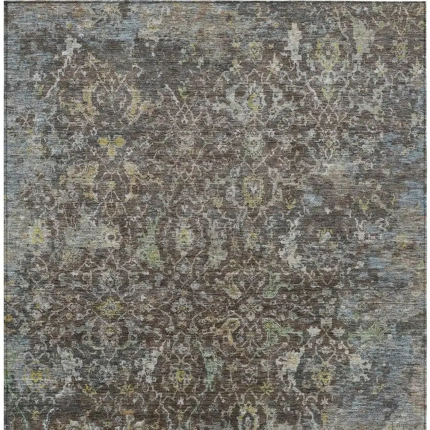 Chocolate And Gray Damask Washable Indoor Outdoor Area Rug Photo 3