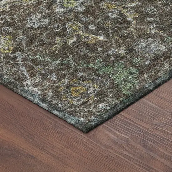 Chocolate And Gray Damask Washable Indoor Outdoor Area Rug Photo 9