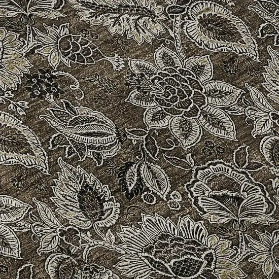 Chocolate And Gray Floral Washable Area Rug With UV Protection Photo 9
