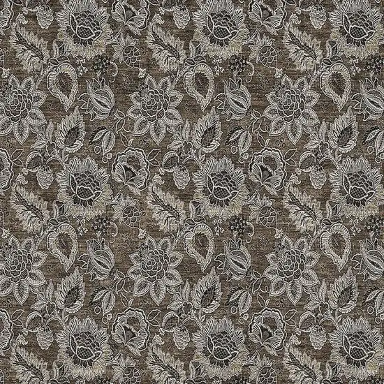 Chocolate And Gray Floral Washable Area Rug With UV Protection Photo 2