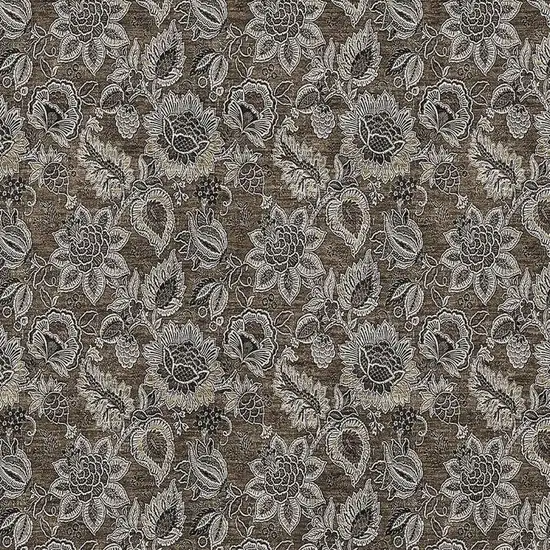 Chocolate And Gray Floral Washable Area Rug With UV Protection Photo 2