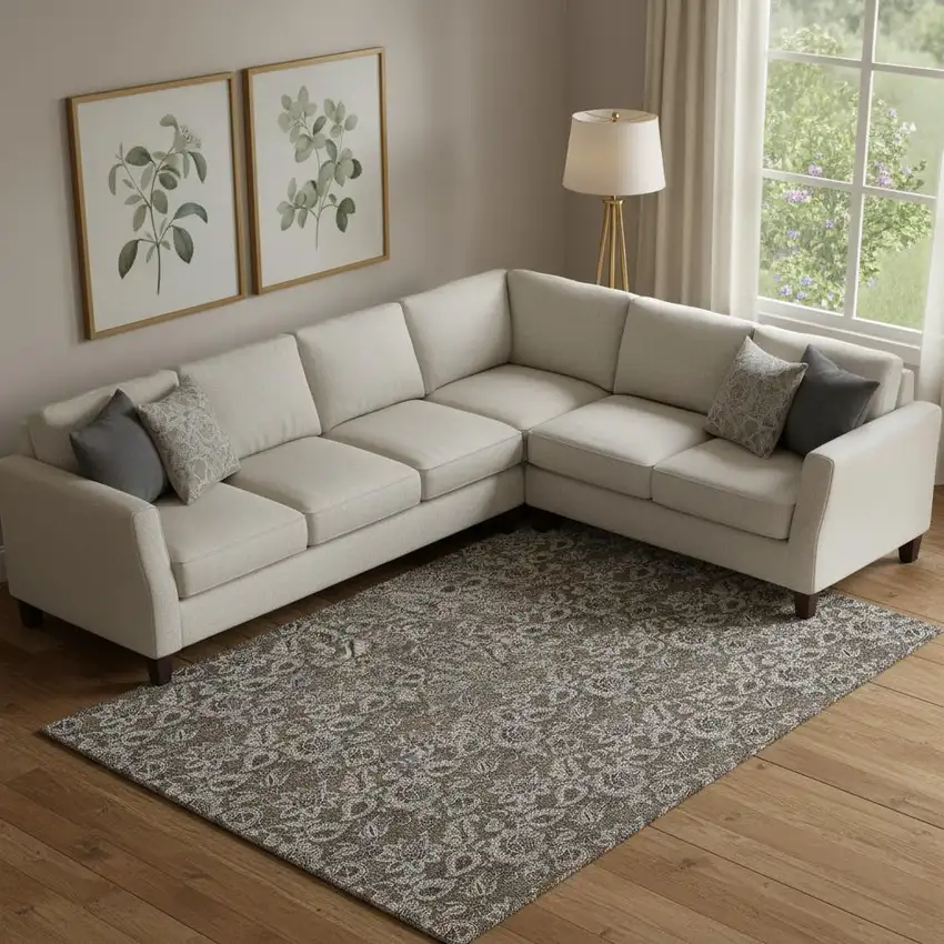 Chocolate And Gray Floral Washable Area Rug With UV Protection Photo 1