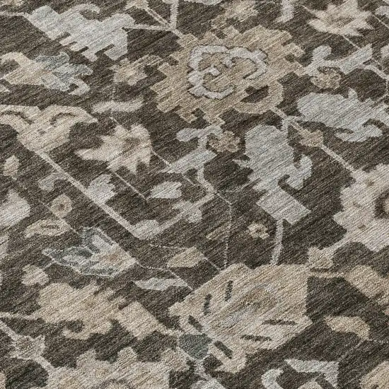 Chocolate And Gray Floral Washable Indoor Outdoor Area Rug Photo 5