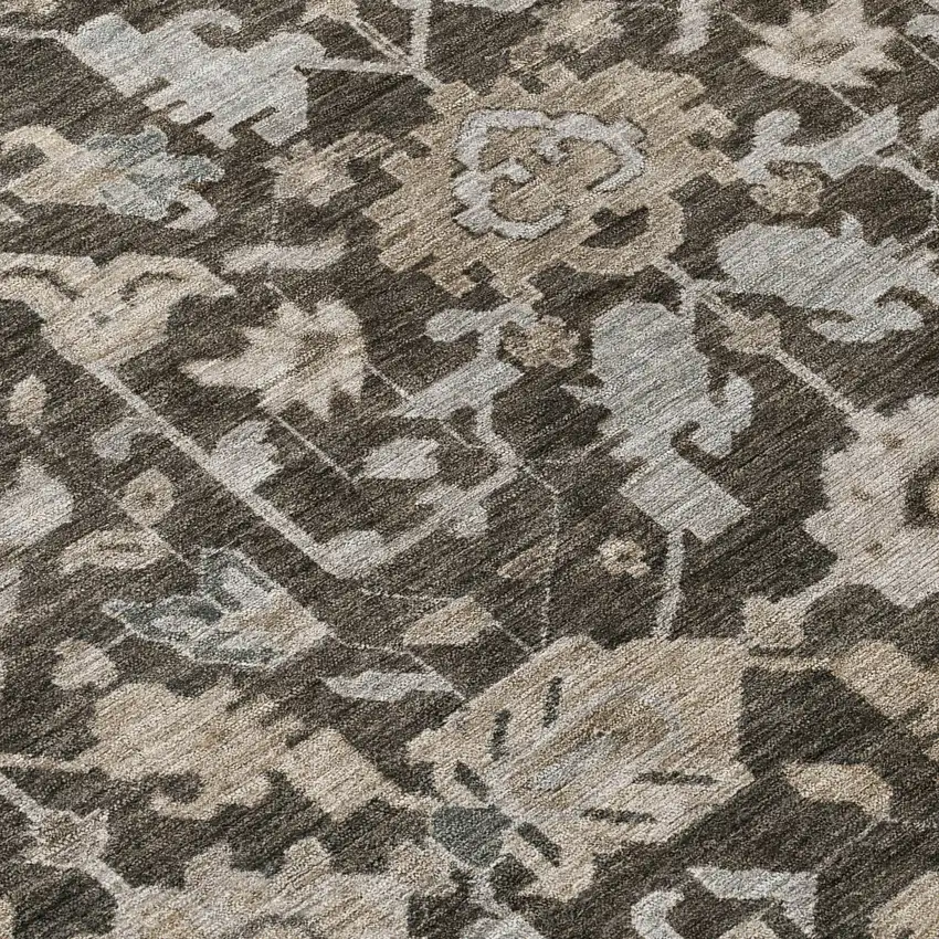 Chocolate And Gray Floral Washable Indoor Outdoor Area Rug Photo 5