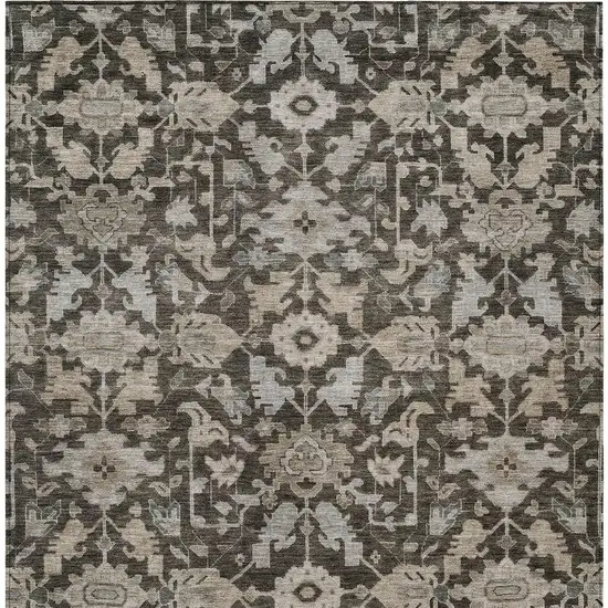 Chocolate And Gray Floral Washable Indoor Outdoor Area Rug Photo 3