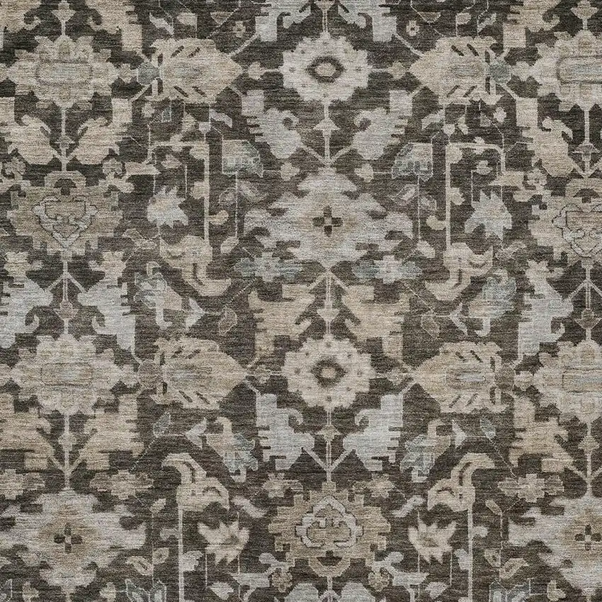 Chocolate And Gray Floral Washable Indoor Outdoor Area Rug Photo 2