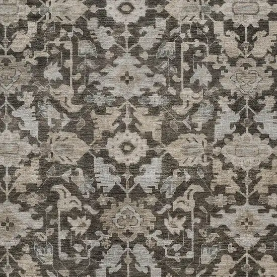 Chocolate And Gray Floral Washable Indoor Outdoor Area Rug Photo 2