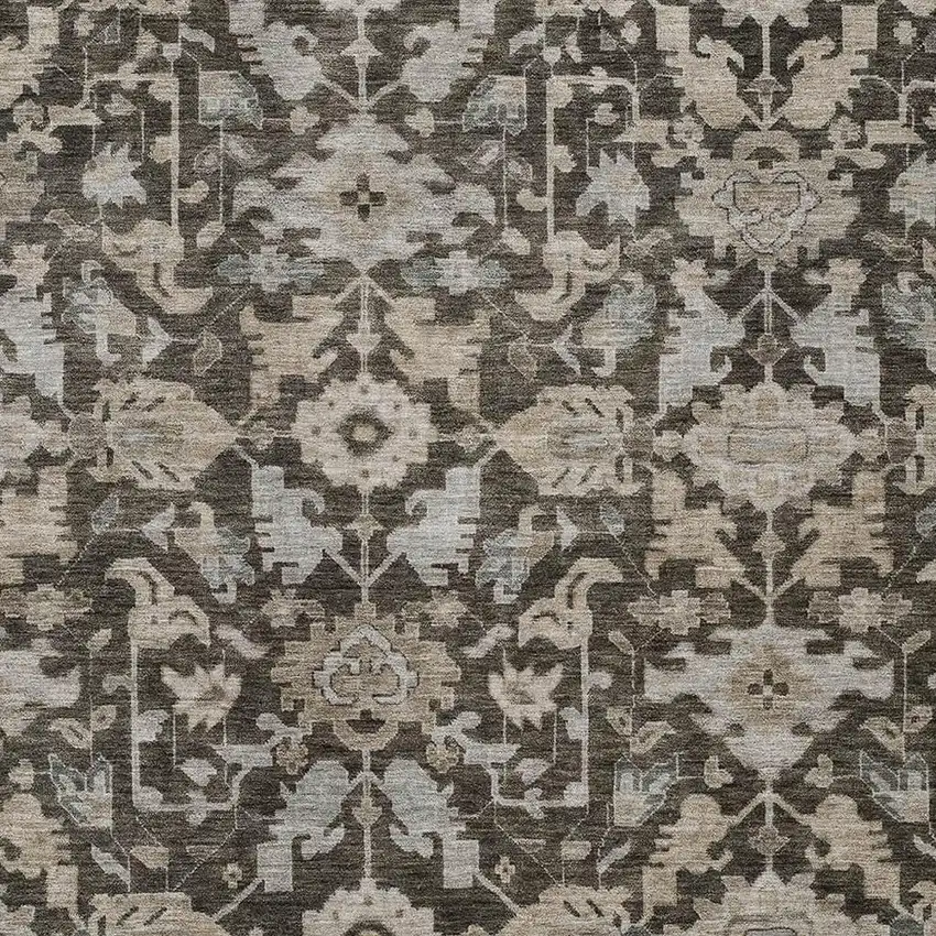 Chocolate And Gray Floral Washable Indoor Outdoor Area Rug Photo 2