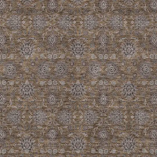 Chocolate And Gray Floral Washable Indoor Outdoor Area Rug Photo 4