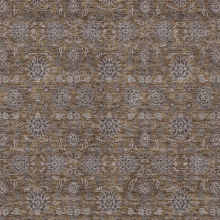 Chocolate And Gray Floral Washable Indoor Outdoor Area Rug Photo 4