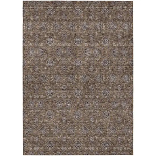 Chocolate And Gray Floral Washable Indoor Outdoor Area Rug Photo 1