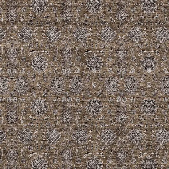 Chocolate And Gray Floral Washable Indoor Outdoor Area Rug Photo 5