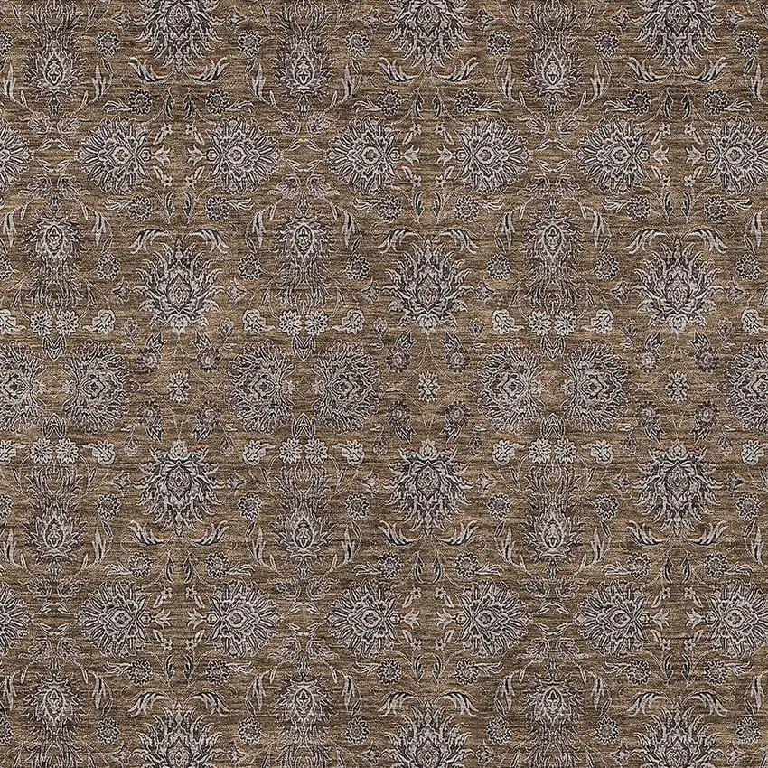 Chocolate And Gray Floral Washable Indoor Outdoor Area Rug Photo 5