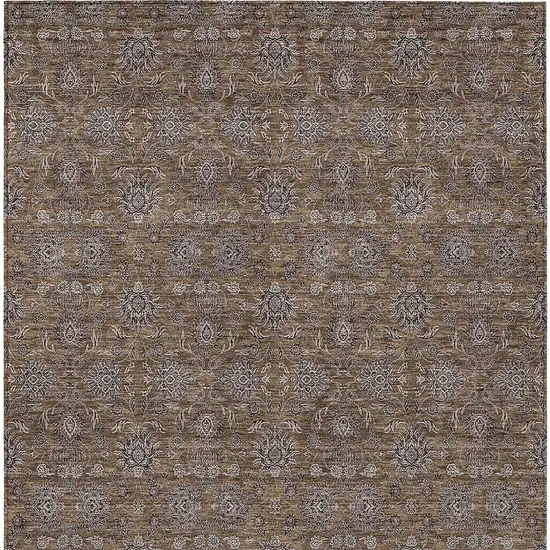 Chocolate And Gray Floral Washable Indoor Outdoor Area Rug Photo 5