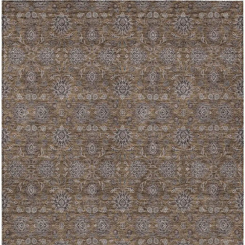 Chocolate And Gray Floral Washable Indoor Outdoor Area Rug Photo 5