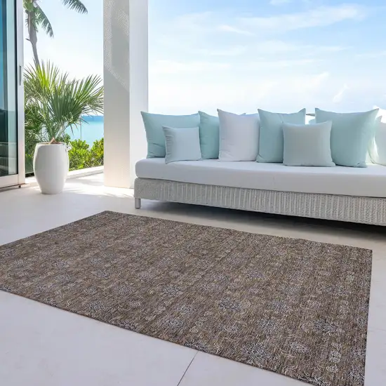 Chocolate And Gray Floral Washable Indoor Outdoor Area Rug Photo 8