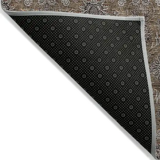 Chocolate And Gray Floral Washable Indoor Outdoor Area Rug Photo 2