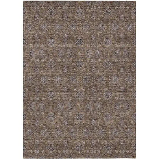 Chocolate And Gray Floral Washable Indoor Outdoor Area Rug Photo 1
